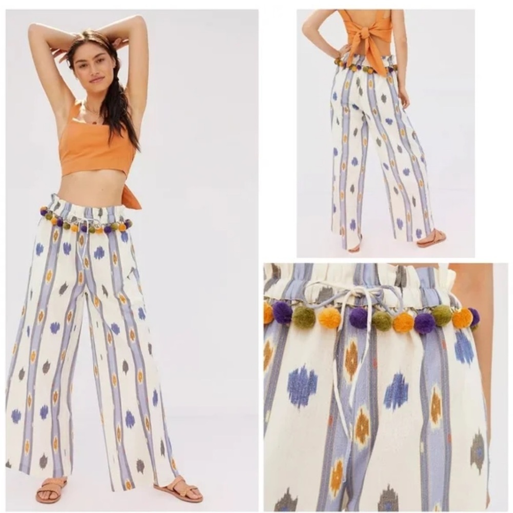 Anthropologie Striped Pattern Pants. Super Fun. Missing two Pom poms